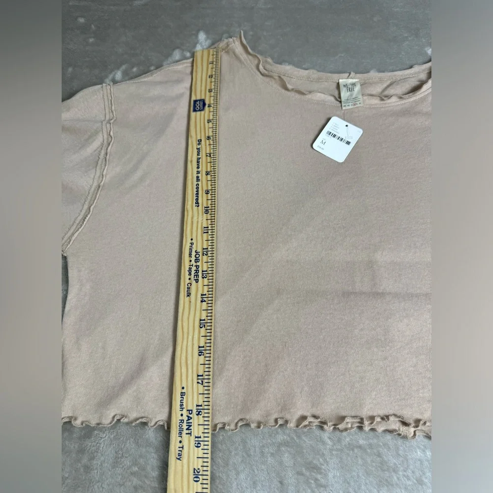 NWT We The Free Bird Gang Tan Sand Ruffle Hem Crop Top Bell Sleeve Womens Medium